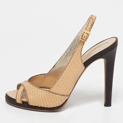 Pre-owned Roberto Cavalli Beige Python Leather Slingback Sandals Size 38.5