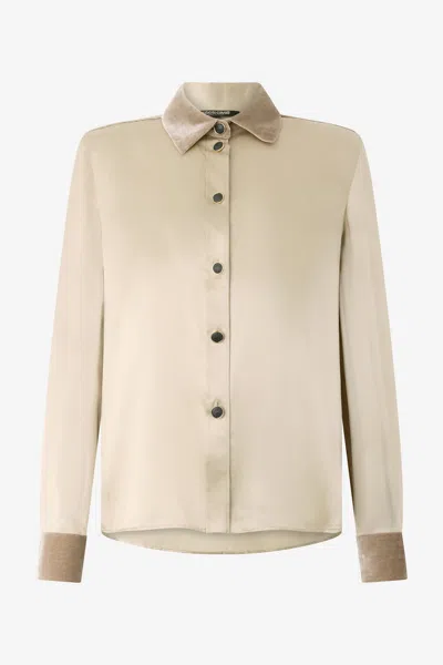 Roberto Cavalli Beige Silk Shirt With Velvet Inserts In Neutral