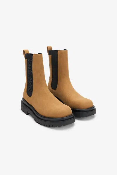 Roberto Cavalli Beige Ankle Boots In Brown