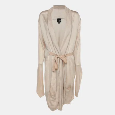 Roberto Cavalli Beige Stretch Knit Belted Cardigan In Neutral