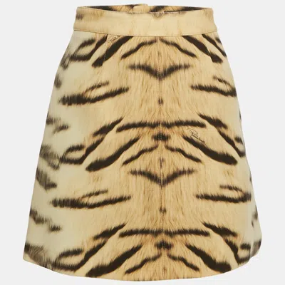 Pre-owned Roberto Cavalli Beige Tiger Print Wool Mini Skirt S