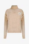 Roberto Cavalli Beige Turtleneck Sweater With Heart Logo In Neutral