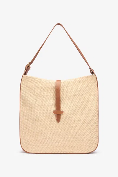 Roberto Cavalli Beige Woven Large Shoulder Bag In Light Brown