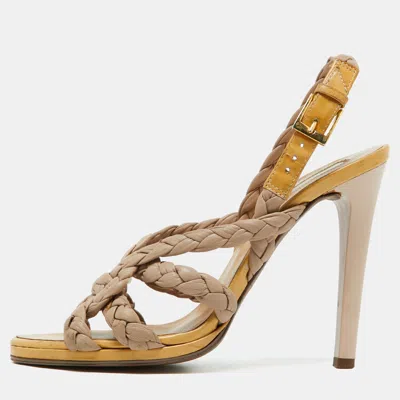 Pre-owned Roberto Cavalli Beige Woven Leather Slide Sandals Size 36