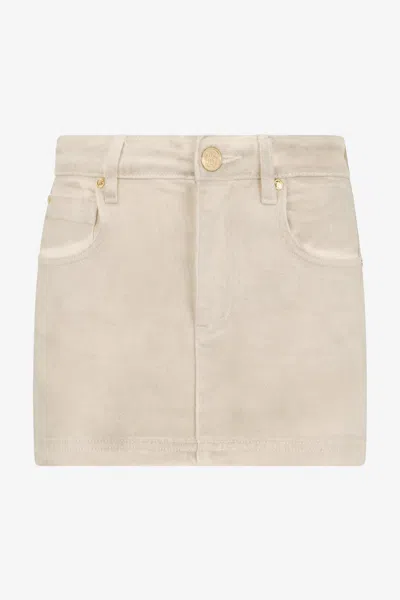Roberto Cavalli Beige Denim Mini Skirt With Rhinestone Embellishment In Neutral
