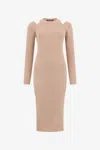 Roberto Cavalli Beige Cut-out Ribbed Midi Dress In Neutral