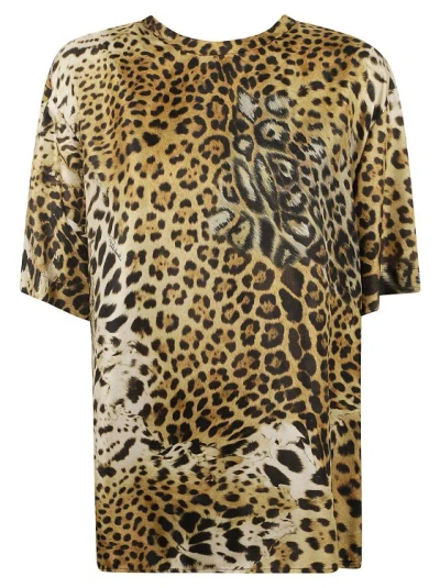 Roberto Cavalli Beige/multicolour Leopard Print T-shirt In Brown
