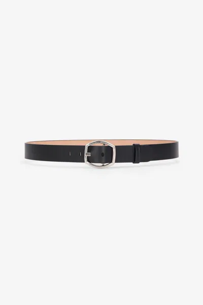 Roberto Cavalli Belt With Branded Geometric Buckle In Black