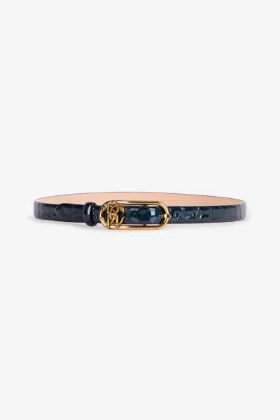 Roberto Cavalli Belt With Crocodile Print And Glitter In Blu/oro