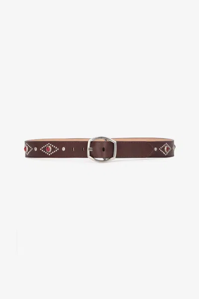 Roberto Cavalli Belt With Decorations And Branded Buckle In Brown