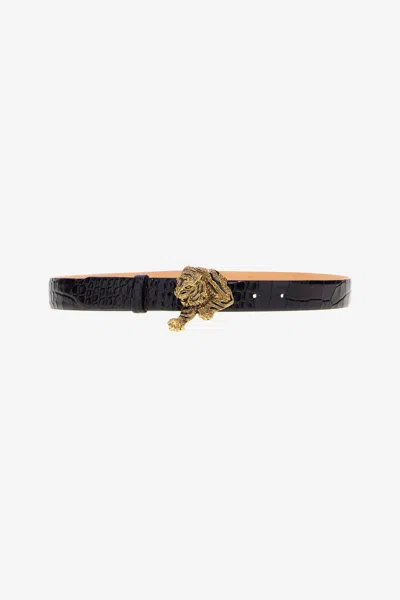 Roberto Cavalli Belt With Gold Buckle In Black