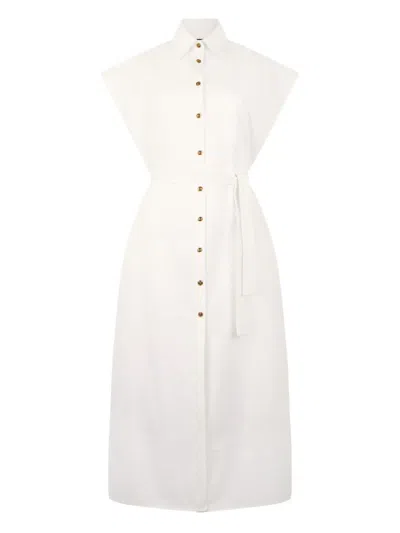 Roberto Cavalli Belted Shirt Dress In White