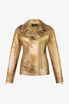Roberto Cavalli Bikerjacke Mit Metallic-effekt In Gold