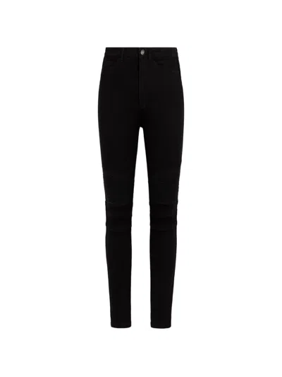Roberto Cavalli Biker-style Ribbed-panel Jeans In Black