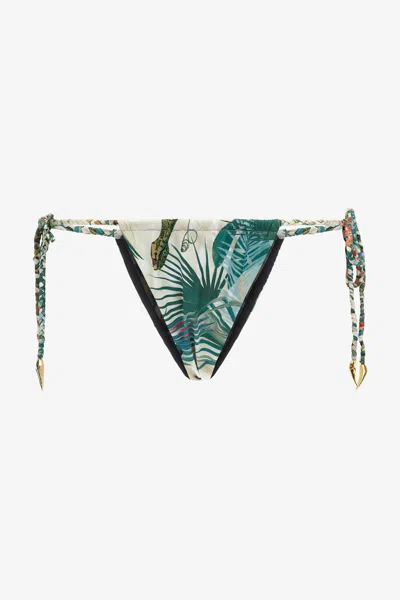Roberto Cavalli Bikini Bottom With Jungle Print In Green