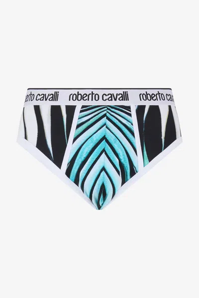 Roberto Cavalli Bikini Bottoms With Ray Of Gold Print In Multi