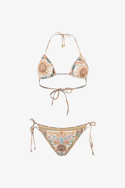 Roberto Cavalli Persian Tarot Print Bikini In Brown