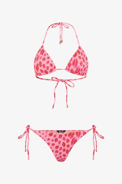 Roberto Cavalli The Jaguar Kiss Print Bikini In Pink