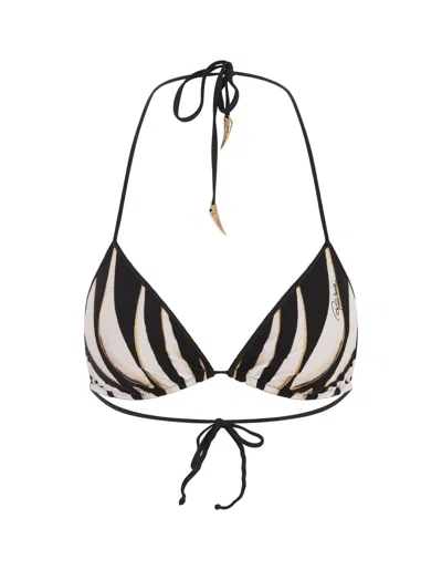 Roberto Cavalli Ray Of Gold Printed Lycra Bikini Top In Golden