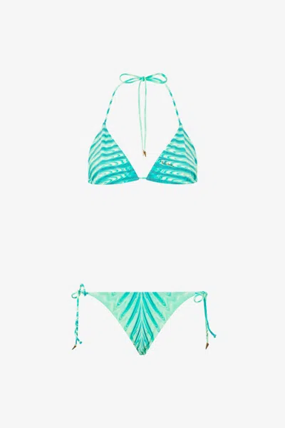Roberto Cavalli Bikini With All-over Print In Light Green