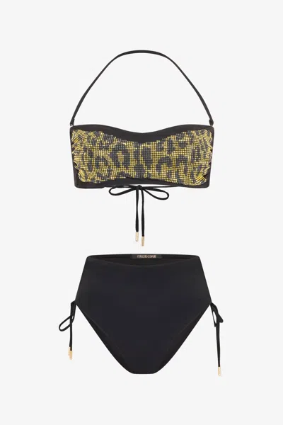 Roberto Cavalli Bikini With Luminous Jaguar Motif In Black