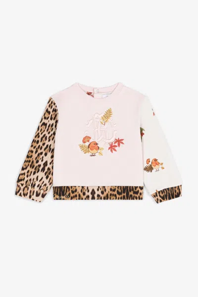 Roberto Cavalli Bird And Leopard-print Cotton Sweatshirt In Pink