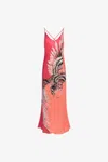 Roberto Cavalli Bird Patchwork Print Maxi Dress In Fuchsia