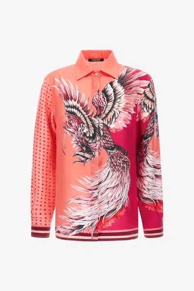 Roberto Cavalli Bird Patchwork Print Shirt In Purple