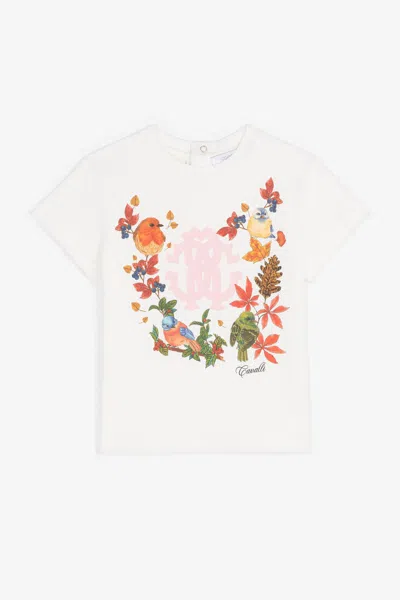 Roberto Cavalli Bird-print Cotton T-shirt In White