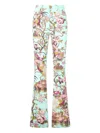 Roberto Cavalli Bird-print Flared Stretch Cotton Trousers In Green