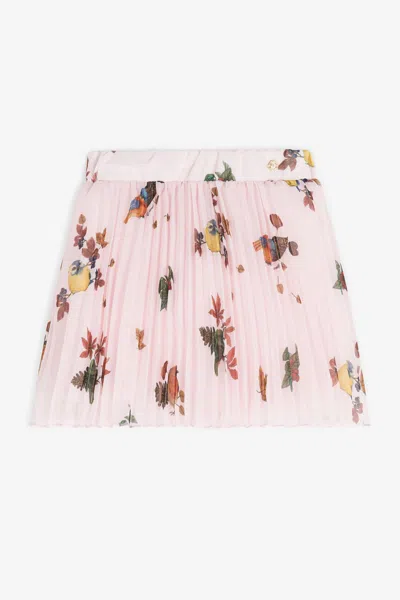 Roberto Cavalli Bird-print Pleated Skirt In Pink