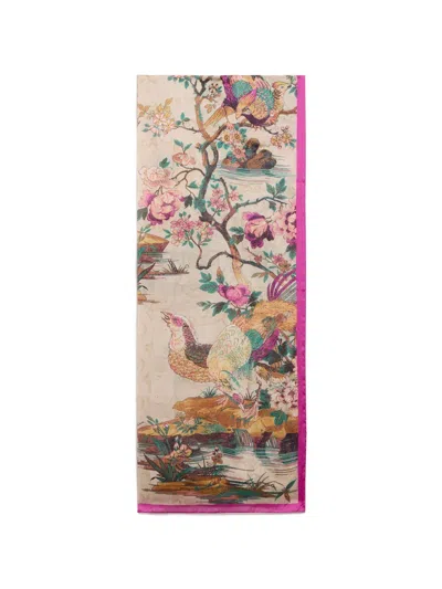 Roberto Cavalli Bird-print Floral-print Scarf In Multi