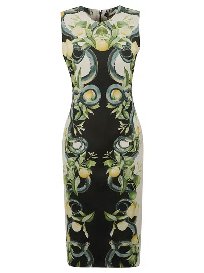 Roberto Cavalli Lemon-print Crepe Midi Dress In Multi