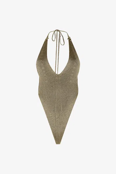 Roberto Cavalli Black And Gold Ribbed Bodysuit With Snakes In Brown