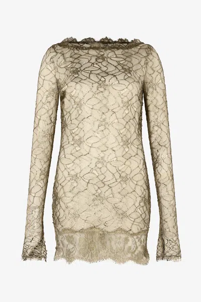 Roberto Cavalli Black And Gold See-through Mini Dress With Embroidery In Blue