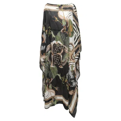 Pre-owned Roberto Cavalli Black & Multicolor  Cotton Allover Print Kaftan Dress Size Us S