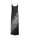 Roberto Cavalli Silk Black Dress With Spaghetti Straps And Fern Print In Black