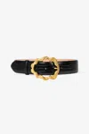 Roberto Cavalli Black Belt With Cobra Print And Snake Buckle In Black