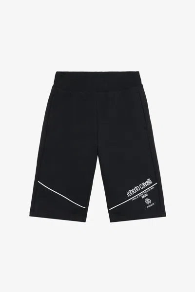 Roberto Cavalli Black Bermuda Shorts With Logo And Rc Monogram
