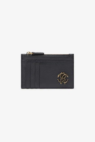 Roberto Cavalli Black Card Holder With Mirror Snake Monogram