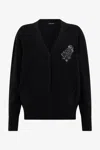 Roberto Cavalli Black Cardigan With Monogram Mirror Snake In Black