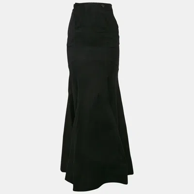 Roberto Cavalli Black Cotton Flared Maxi Skirt