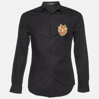 Pre-owned Roberto Cavalli Black Cotton Logo Crest Embroidered Button Front Shirt S