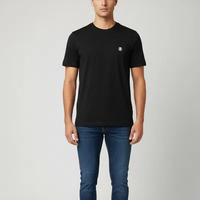 Pre-owned Roberto Cavalli Black Cotton Logo Embroidered Crew Neck T-shirt S