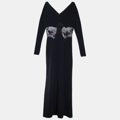 Roberto Cavalli Black Crepe & Embellished Lace Gown