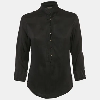Pre-owned Roberto Cavalli Black Crinkled Crepe Tunic Top S