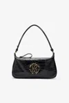 Roberto Cavalli Black Croc-effect Shoulder Bag With Mirror Snake Monogram In Black