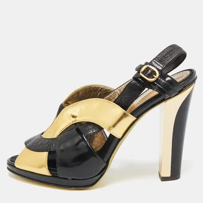 Pre-owned Roberto Cavalli Black Croc Embossed Leather And Leather Ankle Strap Sandals Size 41