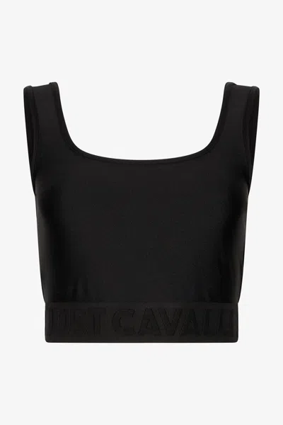 Roberto Cavalli Black Crop Top With Logo Band