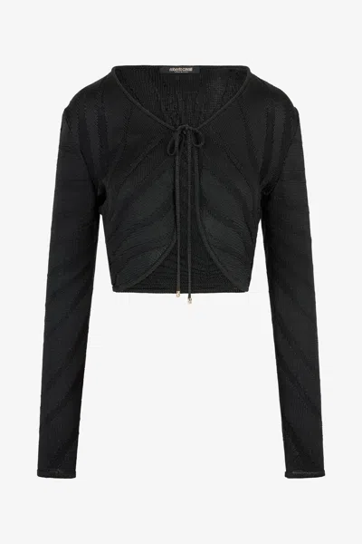 Roberto Cavalli Black Cropped Tie Front Cardigan